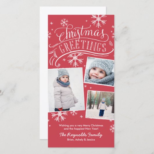 Weihnachten Grüße 3-Foto Snowflake Urlaub (Vorne/Hinten)