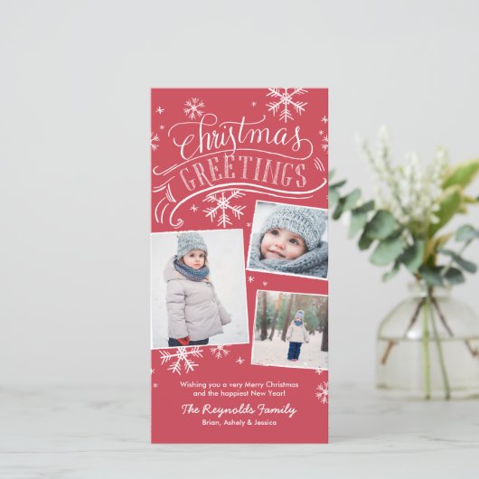 Weihnachten Grüße 3-Foto Snowflake Urlaub (Stehend Vorderseite)