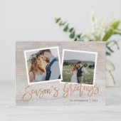 Weihnachten Grüße Rustikale Rose Gold Script Foto (Stehend Vorderseite)