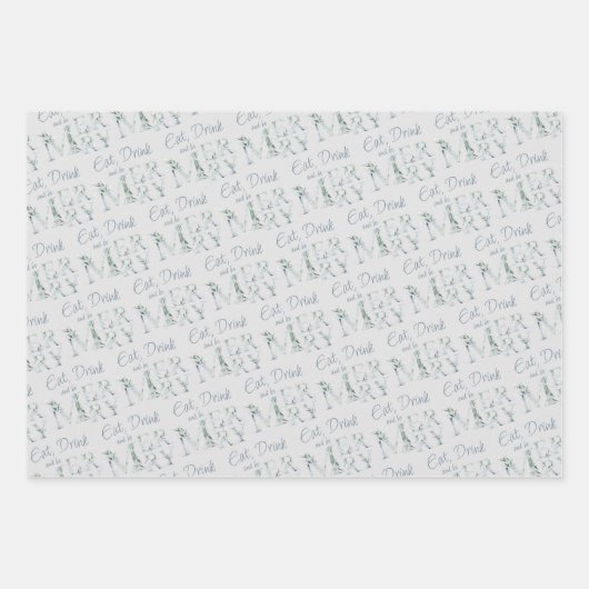 Weihnachten Grüße Winter Grün Wasserfarbe Geschenkpapier Set (Vorderseite 3)