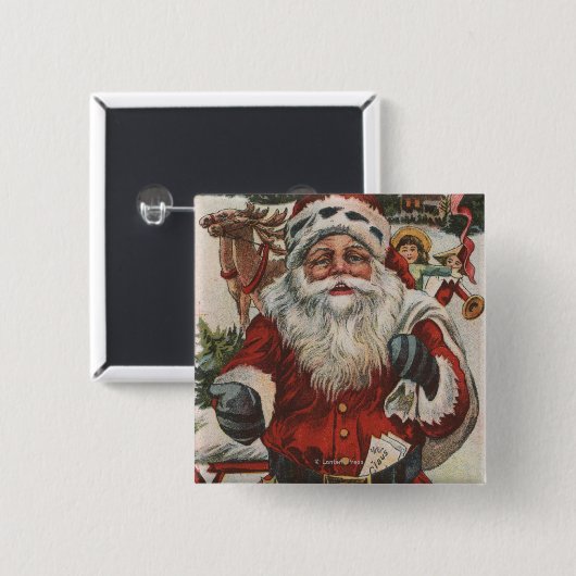 Weihnachten GrußWeihnachten mit Hirsch und Kindern Button (Vorne & Hinten)