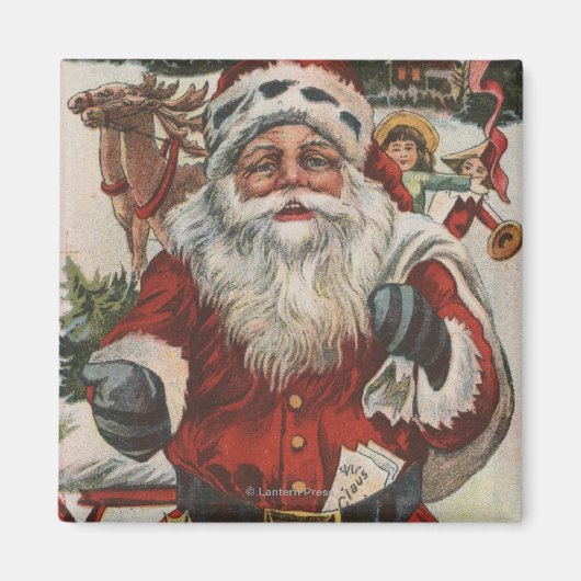 Weihnachten GrußWeihnachten mit Hirsch und Kindern Magnet (Vorne)