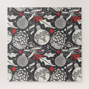 Weihnachten Hand Gezeichnet: Mistletoe Pine Nahtlo Puzzle