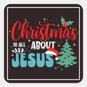 Weihnachten handelt von Jesus-43687 Zweifarben-Kaf Quadratischer Aufkleber