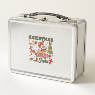Weihnachten handelt von Jesus, Santa, Schlitten, R Metall Brotdose
