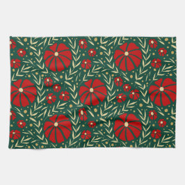 Weihnachten handGezeichnet Rote Blume & Blätter Geschirrtuch