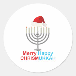 Weihnachten Hanukka Weihnachtsmannmütze Menorah Runder Aufkleber