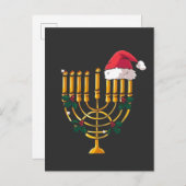 Weihnachten Hanukkah jüdisch Santa Menorah Ankündigungspostkarte (Vorne/Hinten)