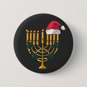 Weihnachten Hanukkah jüdisch Santa Menorah Button