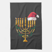 Weihnachten Hanukkah jüdisch Santa Menorah Geschirrtuch (Vertikal)