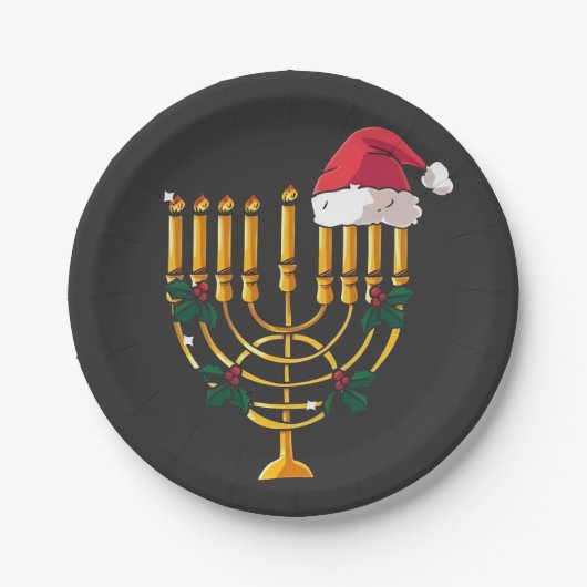Weihnachten Hanukkah jüdisch Santa Menorah Pappteller (Vorderseite)