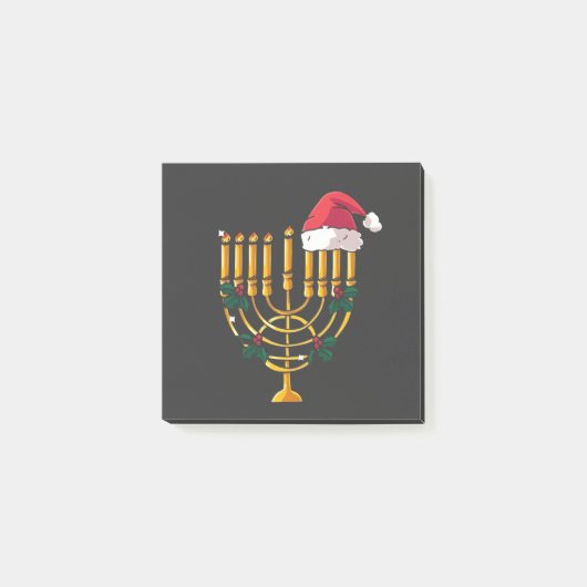 Weihnachten Hanukkah jüdisch Santa Menorah Post-it Klebezettel (Vorderseite)