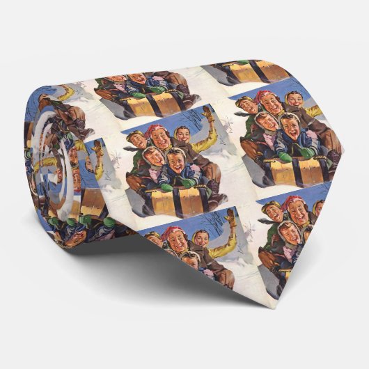 Weihnachten, Happy Family Rodeln Rodelbahn mit Aus Krawatte (Gerollt)