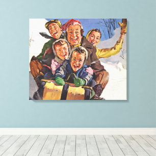 Weihnachten, Happy Family Rodeln Rodelbahn mit Aus Leinwanddruck