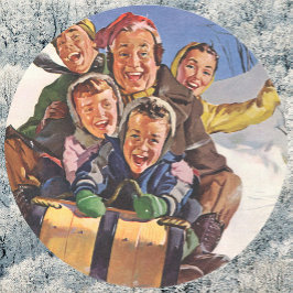 Weihnachten, Happy Family Rodeln Rodelbahn mit Aus Runder Aufkleber