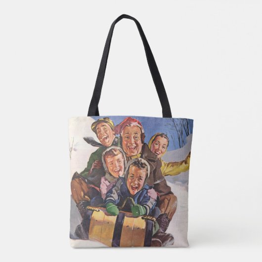 Weihnachten, Happy Family Rodeln Rodelbahn mit Aus Tasche (Rückseite)