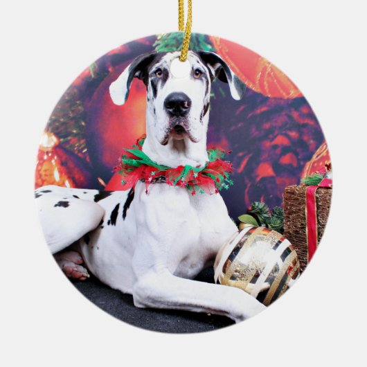 Weihnachten - Harlekin-Deutsche Dogge - Baron Keramikornament (Vorne)