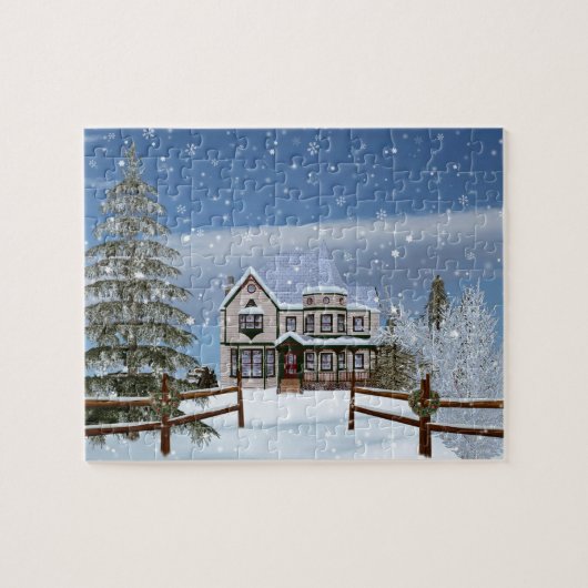Weihnachten, Haus in der Snowy-Winter-Szene Puzzle (Horizontal)