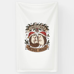 Weihnachten Hecke Umarme Igel Weihnachtsmann Hüte Banner