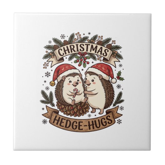 Weihnachten Hecke Umarme Igel Weihnachtsmann Hüte Fliese (Vorderseite)