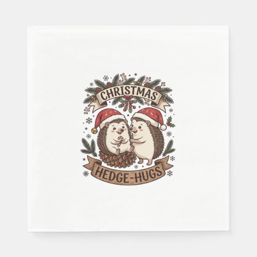 Weihnachten Hecke Umarme Igel Weihnachtsmann Hüte Serviette (Vorderseite)