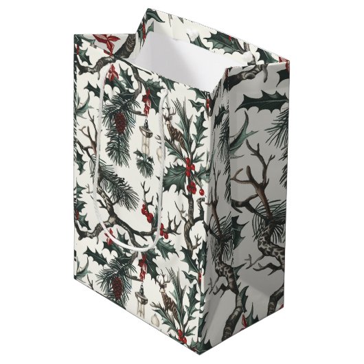 Weihnachten, Heide, Nordic, Solstiz, Winter, Weihn Mittlere Geschenktüte (Vorderseite Schrägansicht)