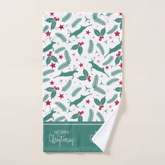 Weihnachten Heilig-und Hirschmuster auf Weiß. Badhandtuch Set (Handtuch)