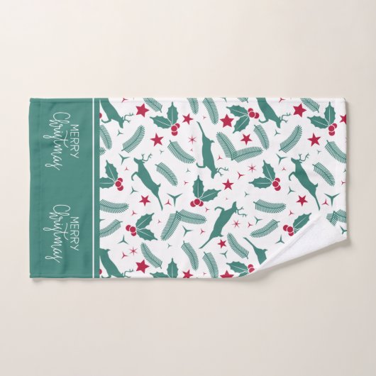 Weihnachten Heilig-und Hirschmuster auf Weiß. Badhandtuch Set (Handtuch)
