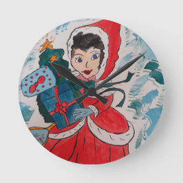 Weihnachten: Helfer Runde Wanduhr