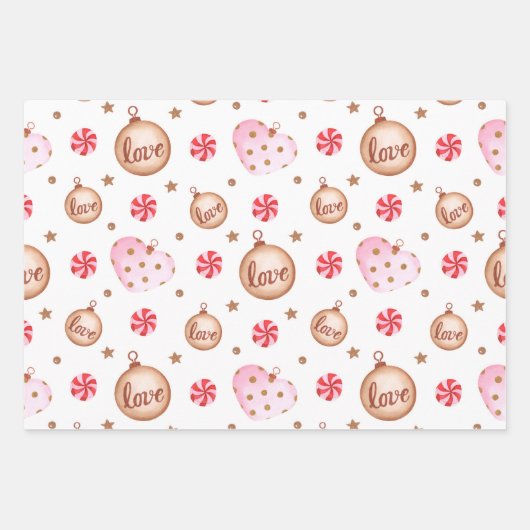 Weihnachten Hellrosa Herzdekoration mit Liebe Wrap Geschenkpapier Set (Vorderseite)