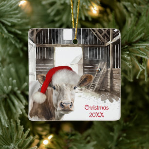 Weihnachten Hereford Kuh in Barn Keramikornament