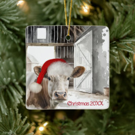 Weihnachten Hereford Kuh in Barn Keramikornament