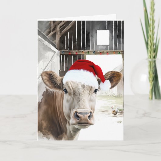 Weihnachten Hereford Kuh in einer Scheune Karte (Vorderseite)