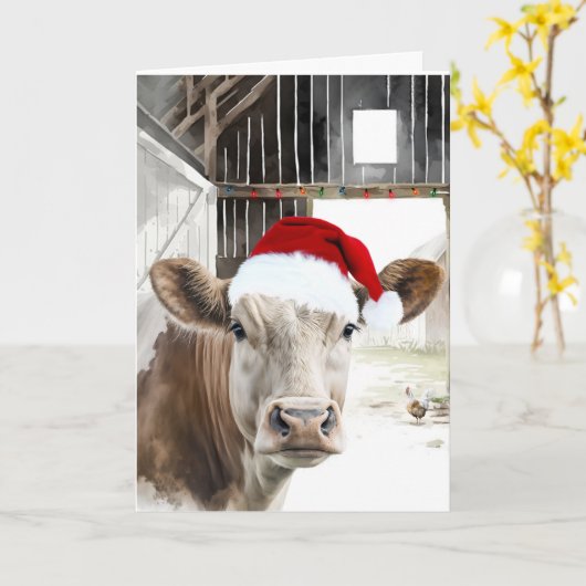 Weihnachten Hereford Kuh in einer Scheune Karte (Gelbe Blume)