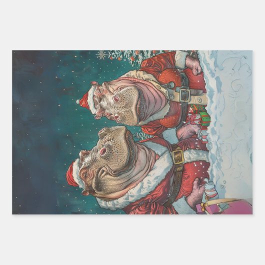 Weihnachten Herr & Mrs. Hippo Decoupage Geschenkpapier Set (Vorderseite 3)