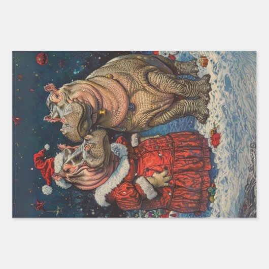 Weihnachten Herr & Mrs. Hippo Decoupage Geschenkpapier Set (Vorderseite 2)