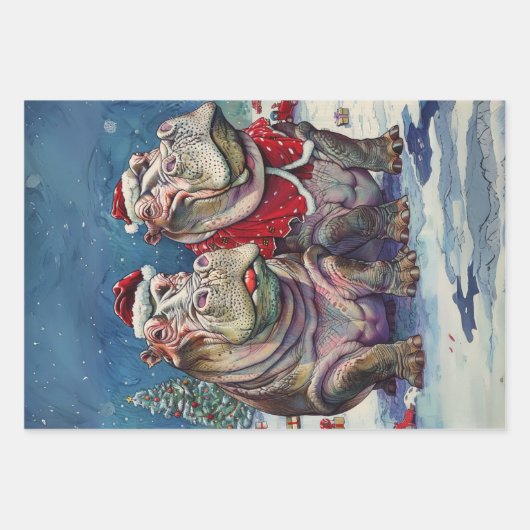 Weihnachten Herr & Mrs. Hippo Decoupage Geschenkpapier Set (Vorderseite)