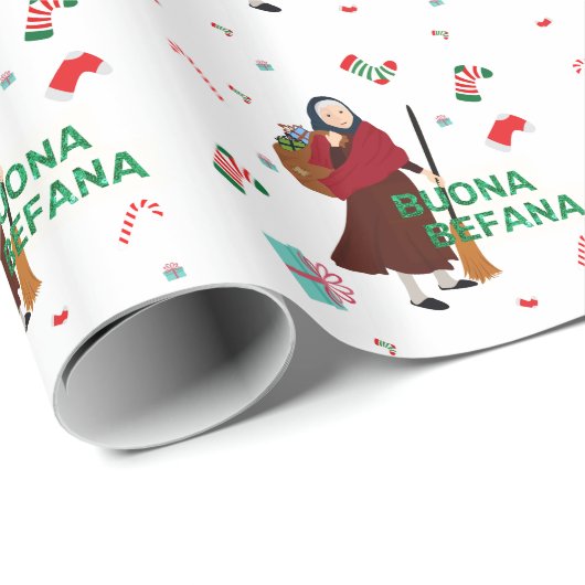 Weihnachten Hexe buona Befana Geschenkpapier (Rolleneckpunkt)