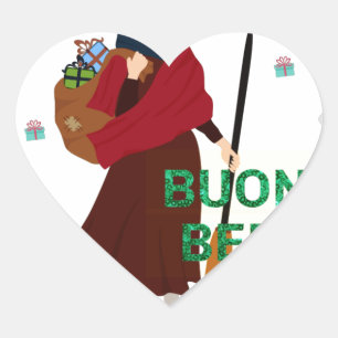 Weihnachten Hexe buona Befana Herz-Aufkleber