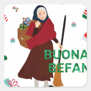 Weihnachten Hexe buona Befana Quadratischer Aufkleber