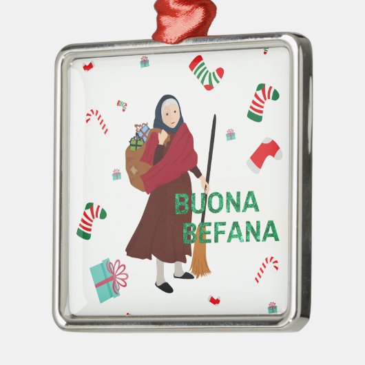 Weihnachten Hexe buona Befana Silbernes Ornament (Links)