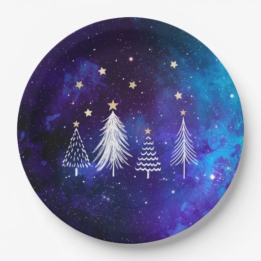 Weihnachten Himmel, Blau, Weiß, Sterne, Party Pappteller (Vorderseite)