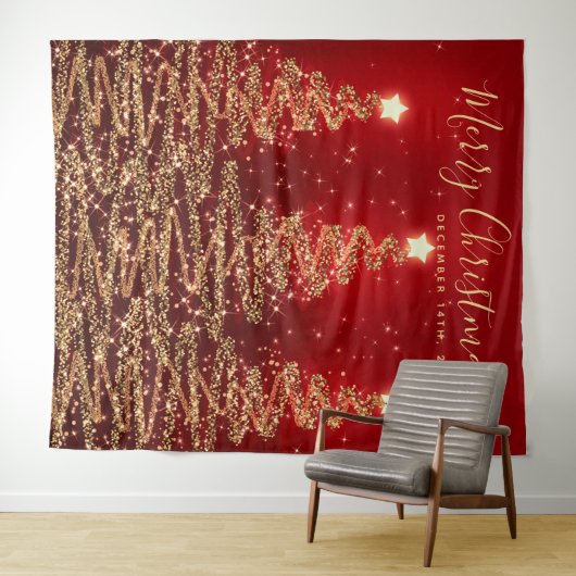 Weihnachten Hintergrund Gold Rot Frohe Weihnachtsb Wandteppich (Beispiel (Horizontal))