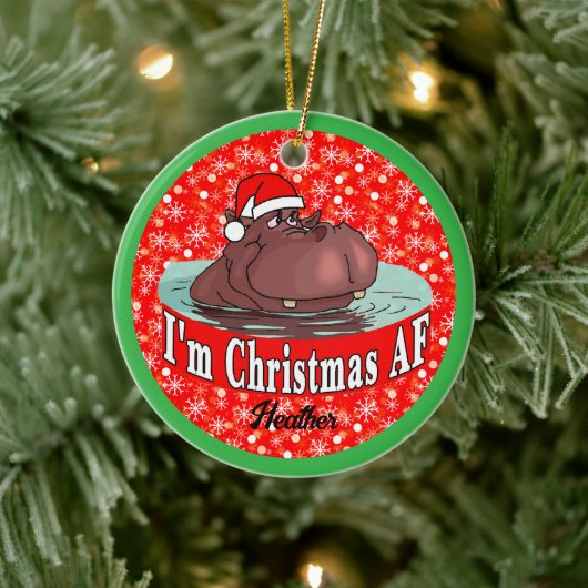 Weihnachten Hippopotamus in der Weihnachtsmannmütz Keramik Ornament (Baum)