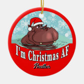 Weihnachten Hippopotamus in der Weihnachtsmannmütz Keramik Ornament (Vorne)