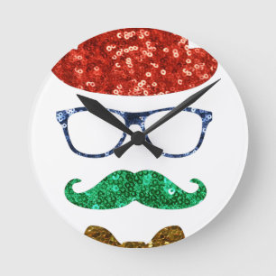 weihnachten hipster-schnurrbart runde wanduhr