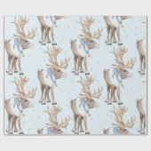 Weihnachten Hirsch Blauer Winter Schneeflocken Geschenkpapier (Flach)