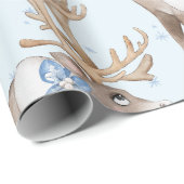 Weihnachten Hirsch Blauer Winter Schneeflocken Geschenkpapier (Rolleneckpunkt)