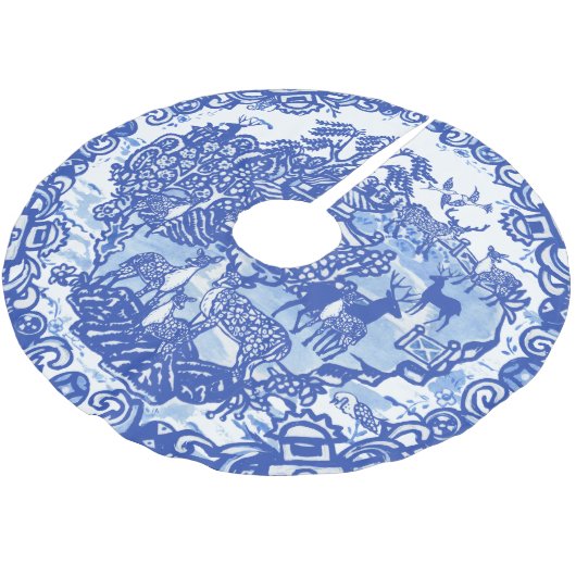 Weihnachten Hirsch Blue Willow Oriental Blue & Whi Polyester Weihnachtsbaumdecke (Schrägansicht)