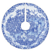 Weihnachten Hirsch Blue Willow Oriental Blue & Whi Polyester Weihnachtsbaumdecke (Vorderseite)